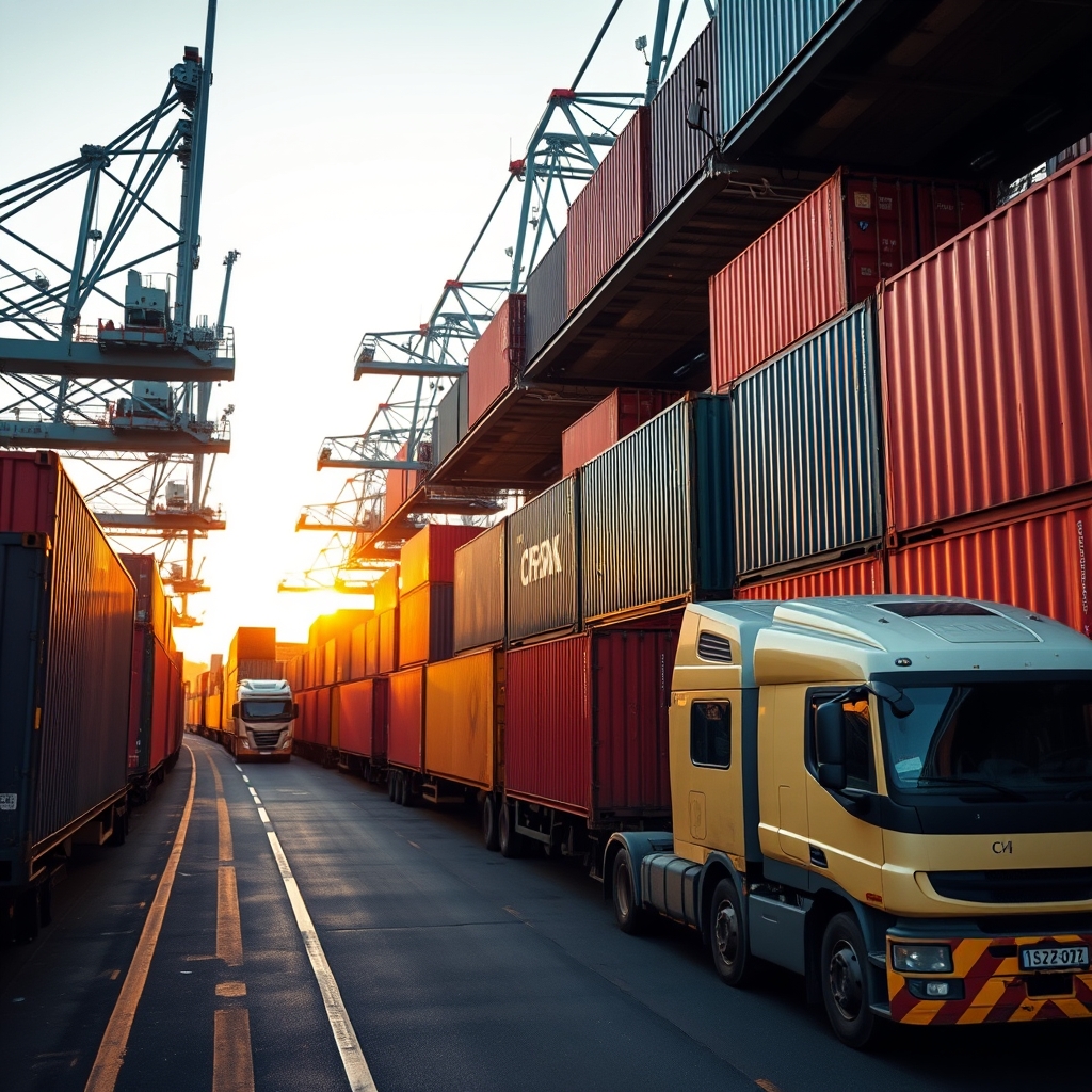 Intermodal freight terminal with containers